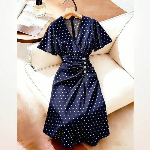European and American-style Plus-size Polka-dot Dress