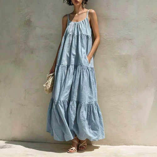 A-line Flared Maxi Dress with Pockets - Solid Color Style