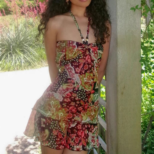 American-style Halter-neck Maxi Dress with Ruffled Hem
