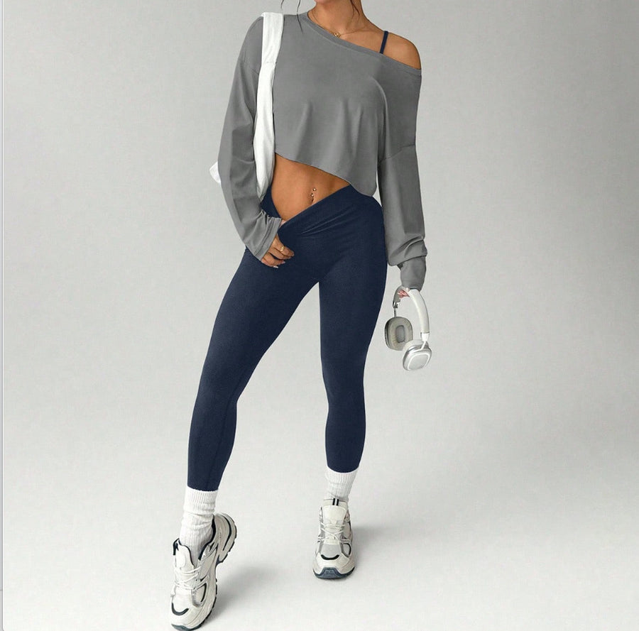 Fashionable Three-piece Yoga Set with Seamless Bra & Pants
