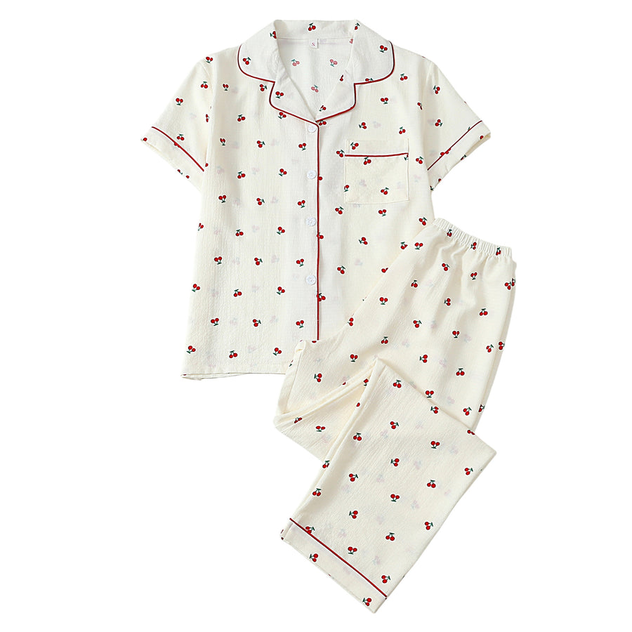 Polka-dot Floral-print Cardigan: Stylish Women's Pajama Set