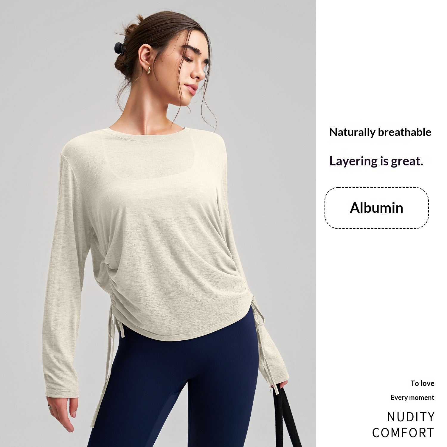 Stylish Long-Sleeve Yoga Cover-Up with Drawstring Detail
