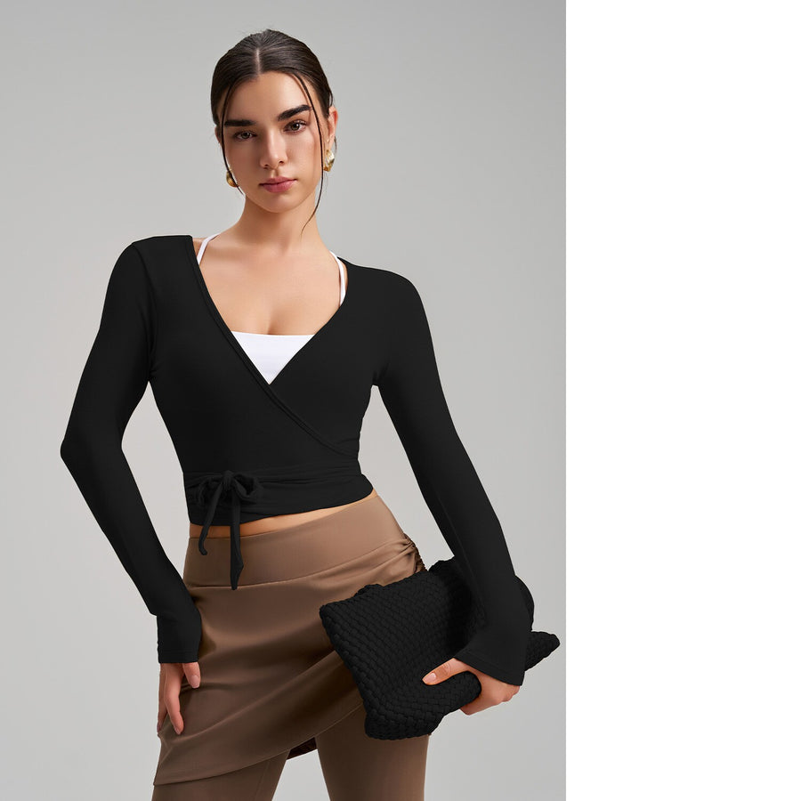 Stylish One-Piece Long-Sleeve Yoga Top with Tie Strap