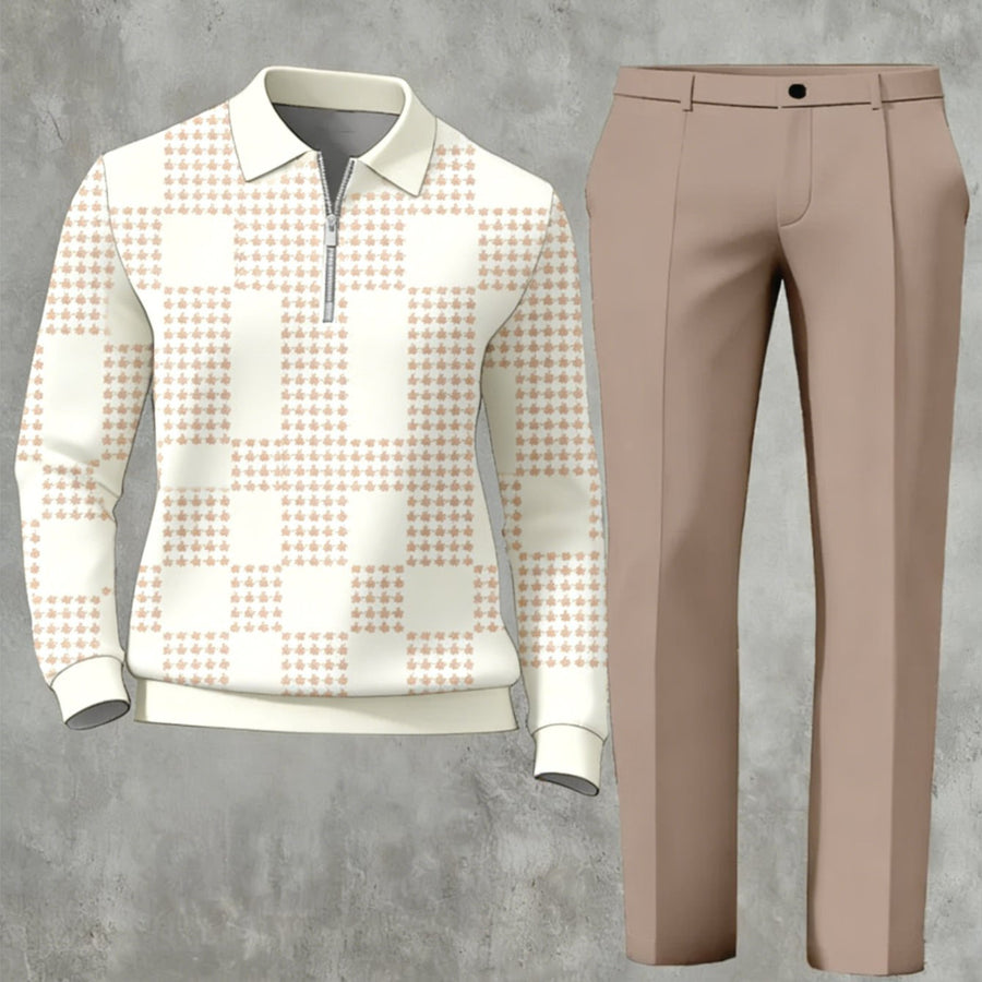 Printed Stand-Neck Zipper Casual Jacket And Pants Set