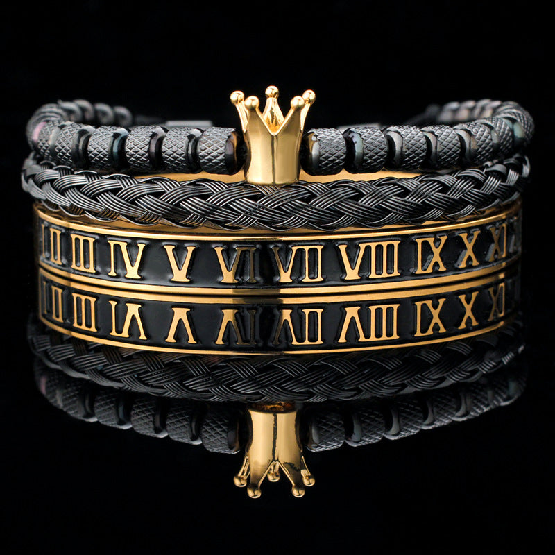 Vintage Copper Zirconium Crown Woven Bracelet Suit