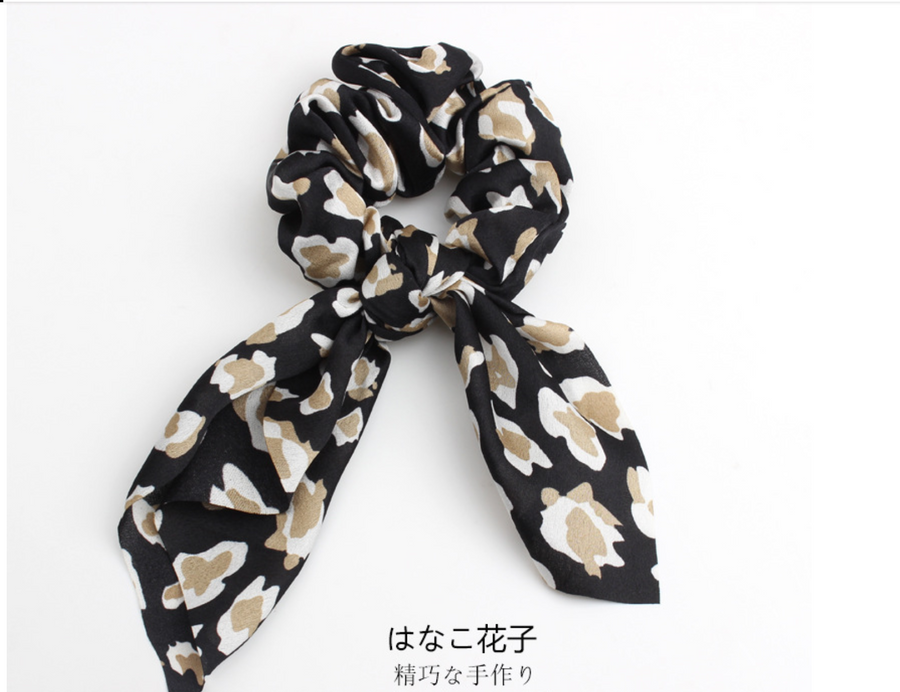 4Pcs Leopard Snake Floral Streamers Scrunchies for Women