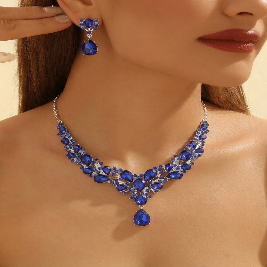 Exaggerated Rhinestone Bridal Necklace & Earring Set for Dress