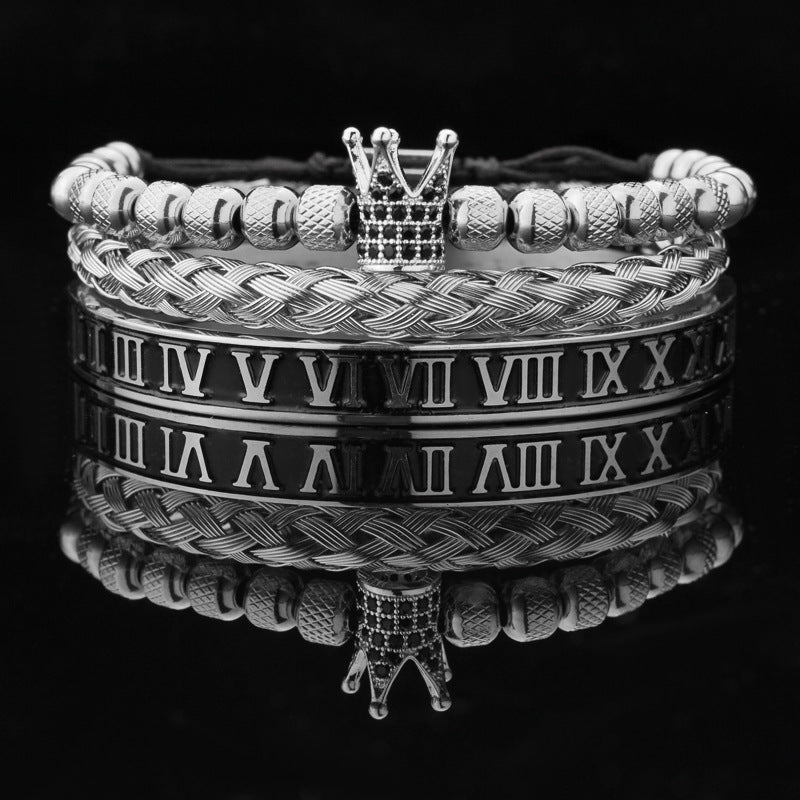 Vintage Copper Zirconium Crown Woven Bracelet Suit