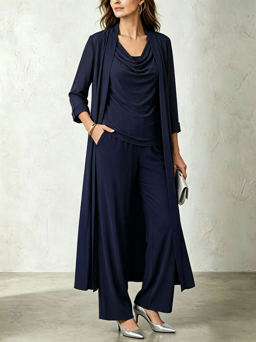 Womens Long Cardigan Jacket And Pants Three-piece Set