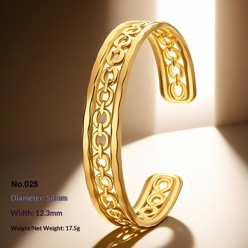 Retro Irregular Hollowed-Out Titanium Steel Bracelet