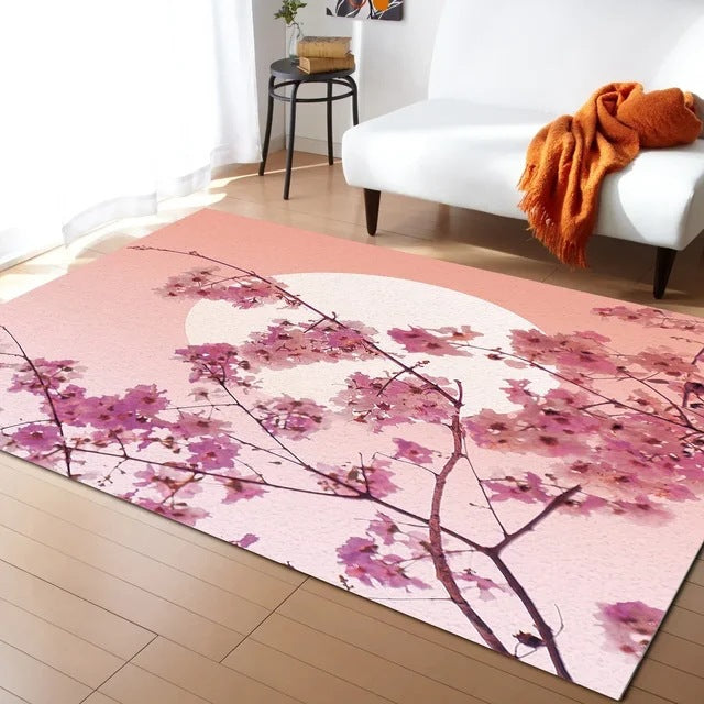 Pastel Cherry Blossom and Crescent Moon Non-Slip Floor Mat