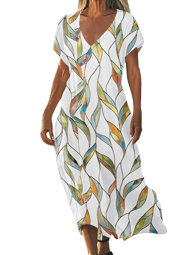 V-neck Loose-fit Casual Short-sleeve Dress for Everyday Style