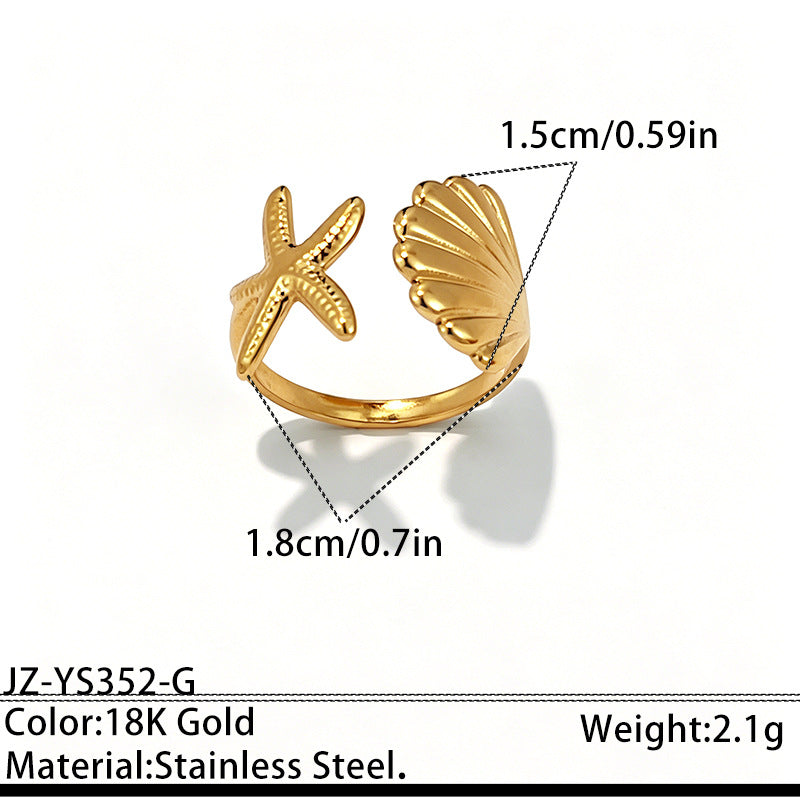 Stainless Steel Crab Starfish and Shell Ring - Unique Design