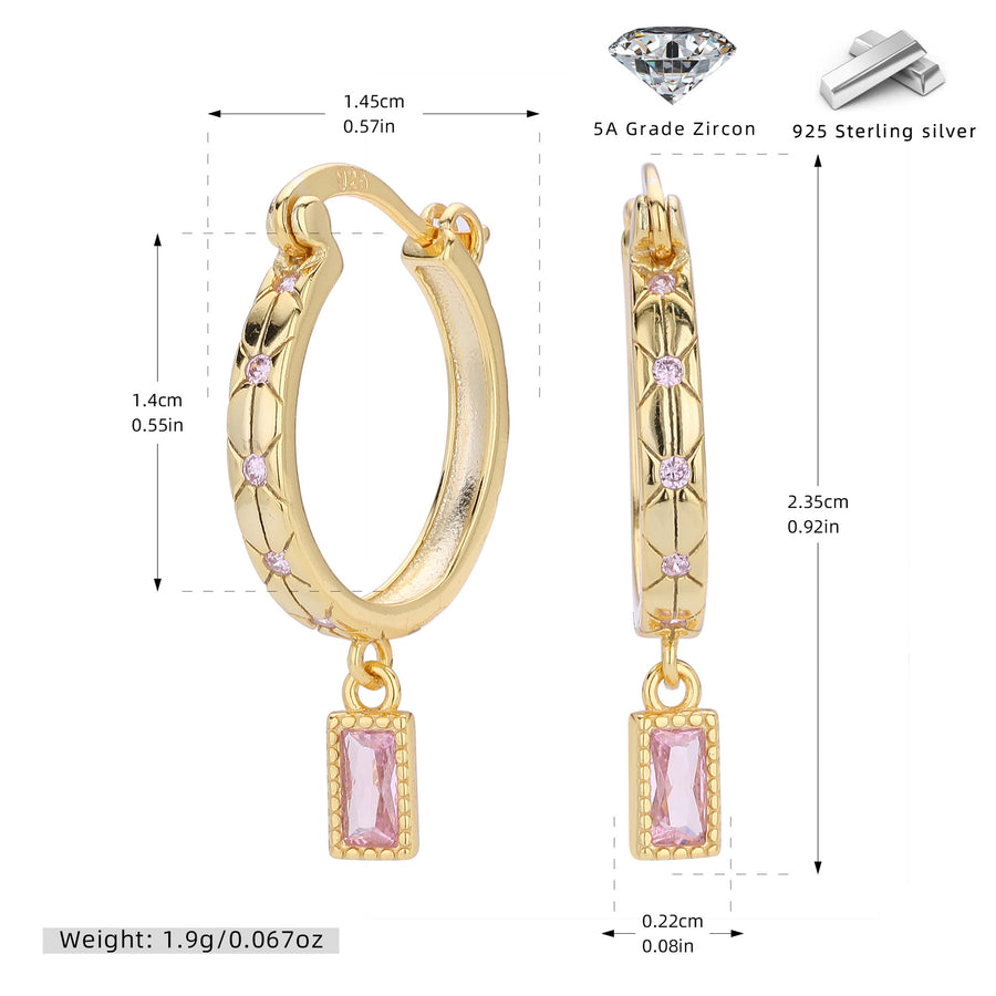 Sterling Silver Square Diamond Inlaid Earrings - Fashionable Minimalist