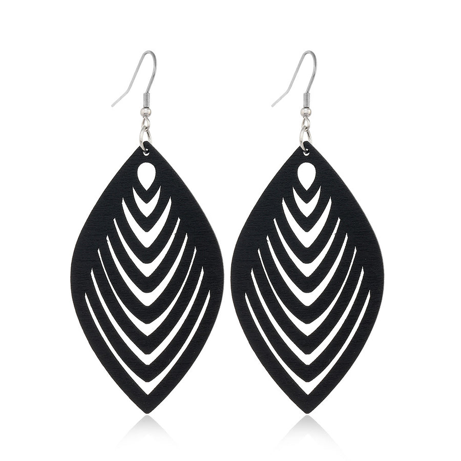 Black Hollow-Out Wooden Earrings - Trendy Statement Jewelry