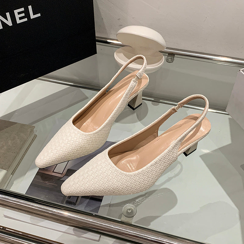 Women Woven Block Heel Mary Janes - Elegant Summer Sandals