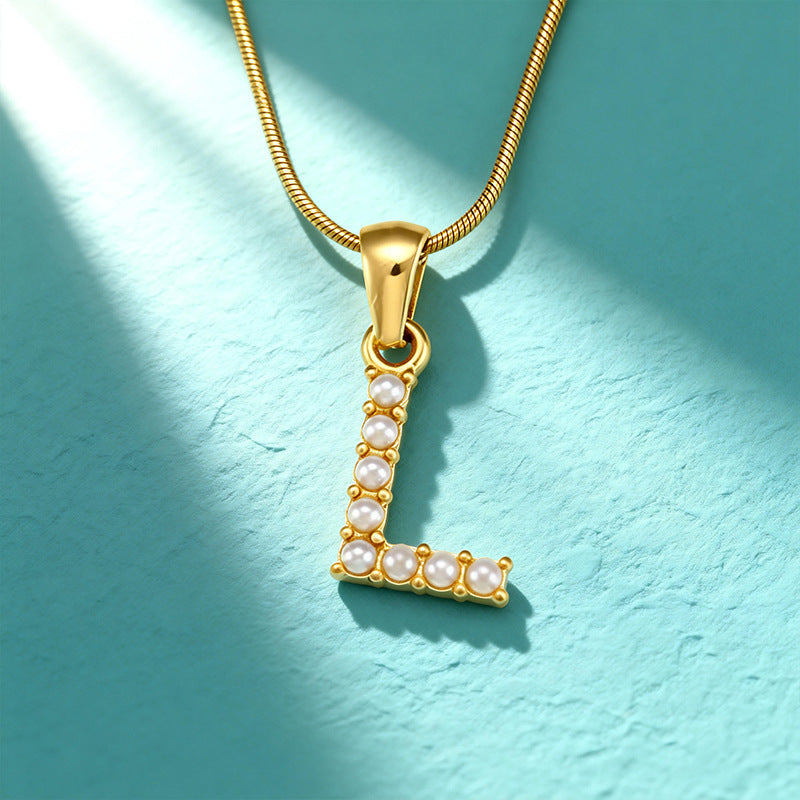 18K Gold Pearl 26-Letter Necklace for Women