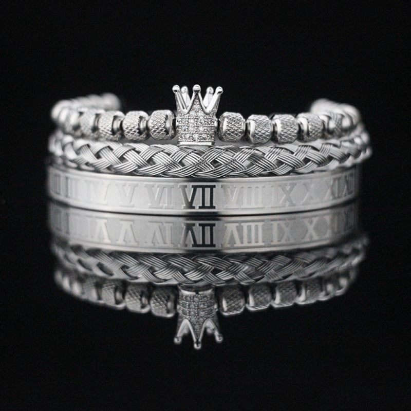 Vintage Copper Zirconium Crown Woven Bracelet Suit