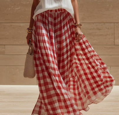 Retro Plaid Versatile Beach Midi Skirt for Trendy Waves