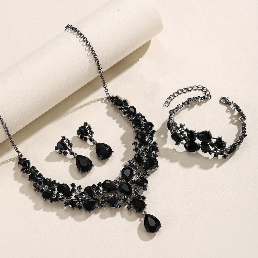 Exaggerated Rhinestone Bridal Necklace & Earring Set for Dress