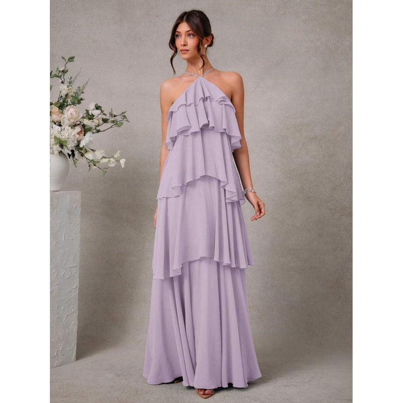 Womens Sexy Halter-Neck Chiffon Dress for Elegant Nights