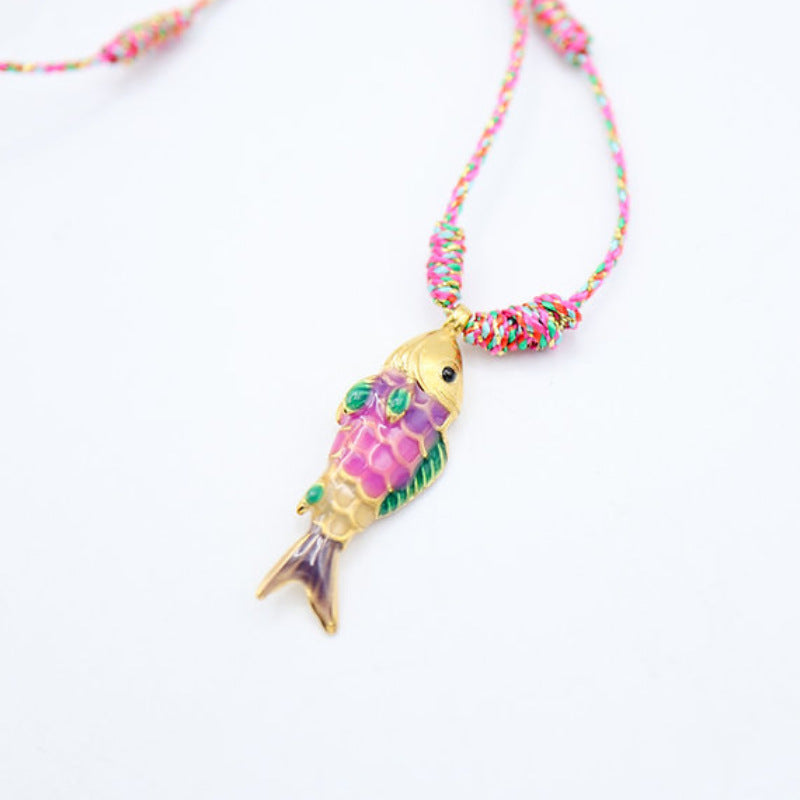 Colorful Rope Ocean Little Fish Pendant Necklace