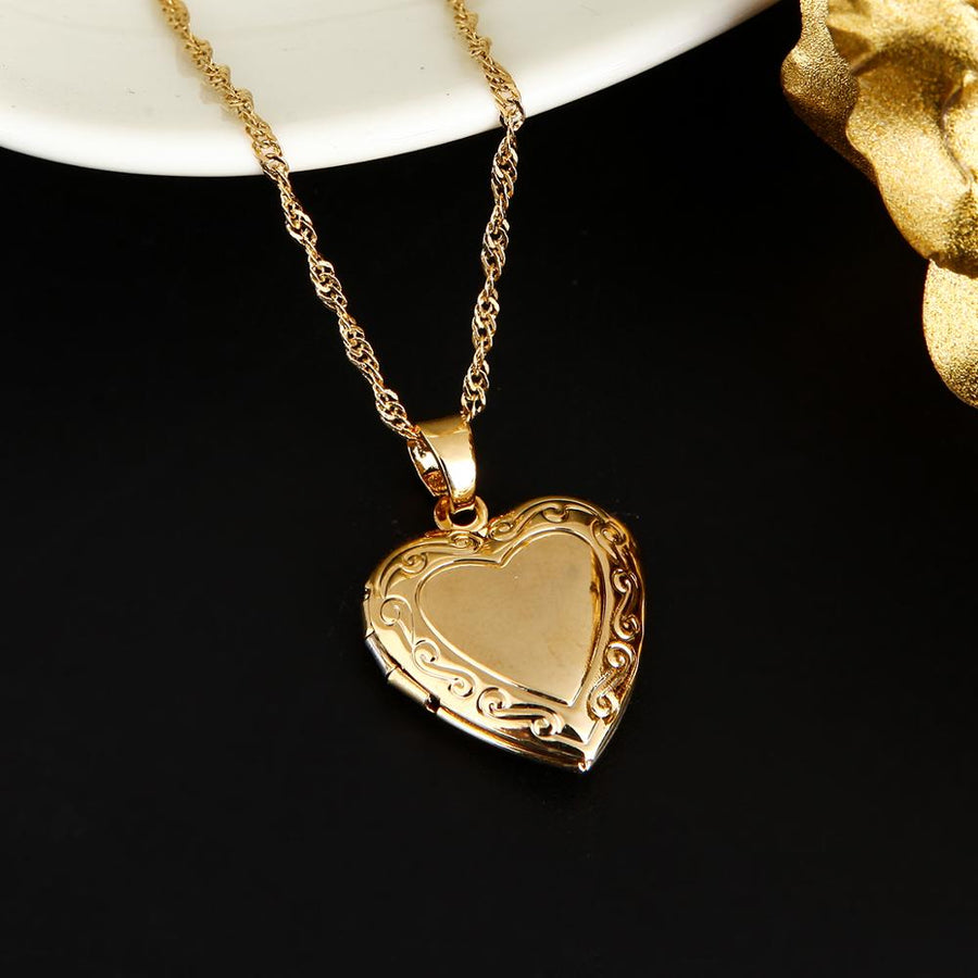 Valentines Gift Heart Locket Pendant Necklace - Gold Color