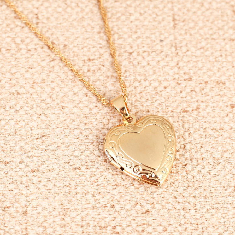 Valentines Gift Heart Locket Pendant Necklace - Gold Color