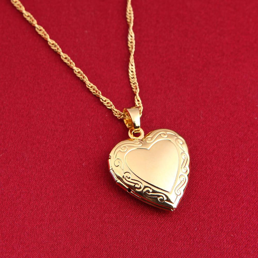 Valentines Gift Heart Locket Pendant Necklace - Gold Color