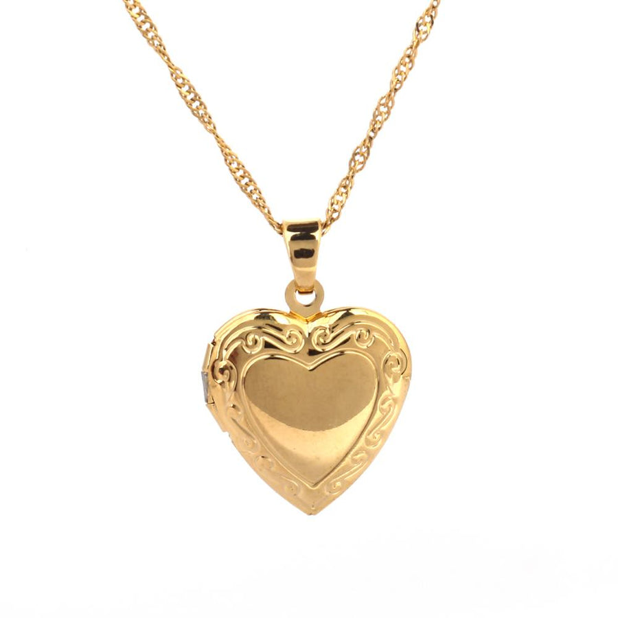 Valentines Gift Heart Locket Pendant Necklace - Gold Color