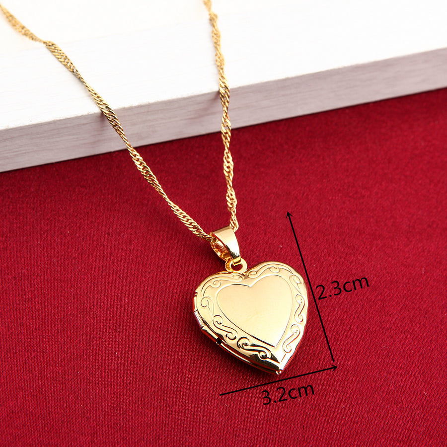 Valentines Gift Heart Locket Pendant Necklace - Gold Color