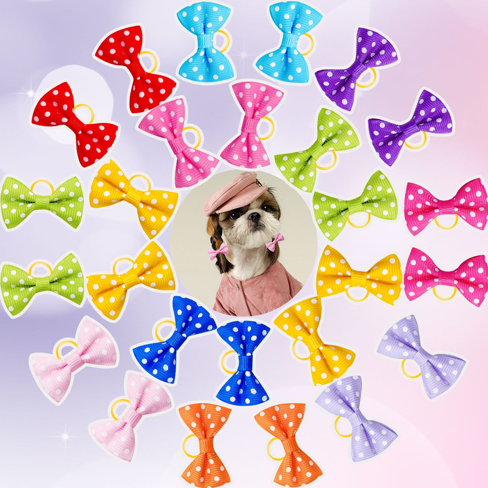 Sustainable Polka Dot Bow Rubber Band Scrunchie for Pets