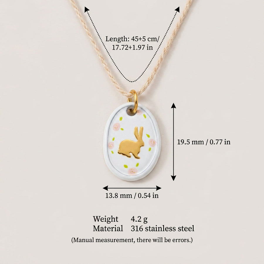 Retro-style Rabbit And Floral Print Pendant Necklace