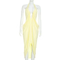 Womens SummerAutumn Solid-Color Deep-V Backless Dress