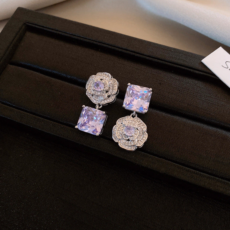 Floral Cluster Princess Rose Zircon Jewelry Set - Elegant Necklace