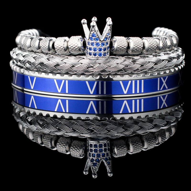 Vintage Copper Zirconium Crown Woven Bracelet Suit