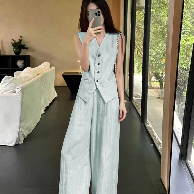 Womens Vest And Wide-leg Pants Two-piece Set for Stylish Comfort