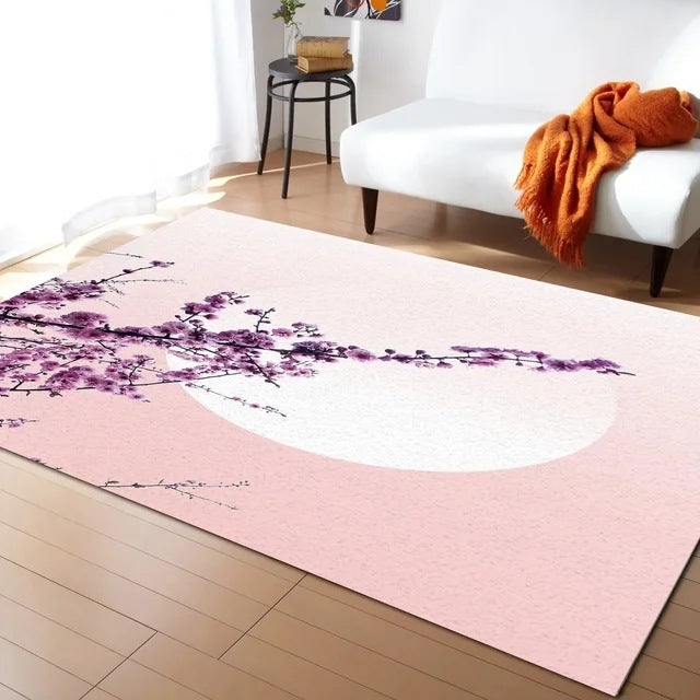 Pastel Cherry Blossom and Crescent Moon Non-Slip Floor Mat