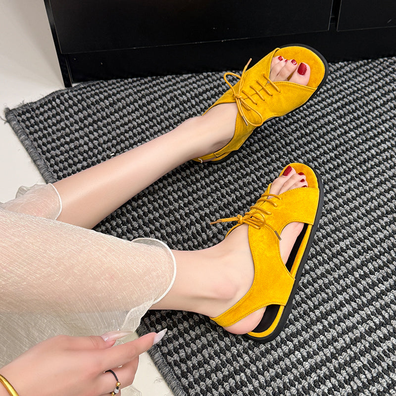 2026 New Vintage Cutout Lace-Up Roman Sandals for Beach Wavers