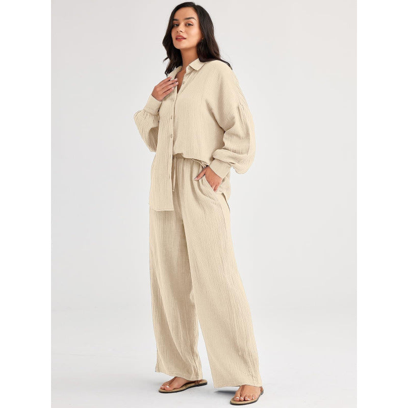 Womens Casual Top And Wide-leg Pants Two-piece Set