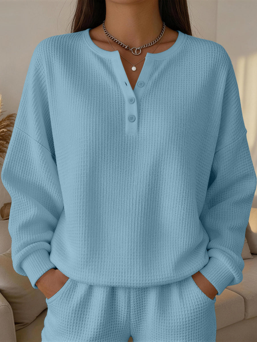 Fashionable Women's Waffle-Knit Solid-Color Pullover Top