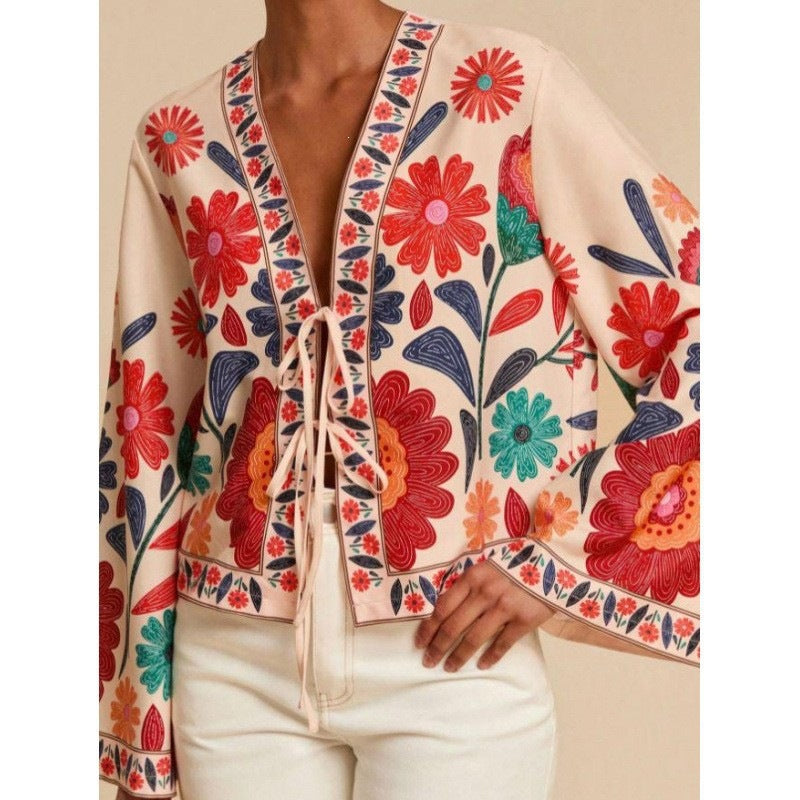 Stylish and Elegant Floral-Print Resort Style Cardigan for Women