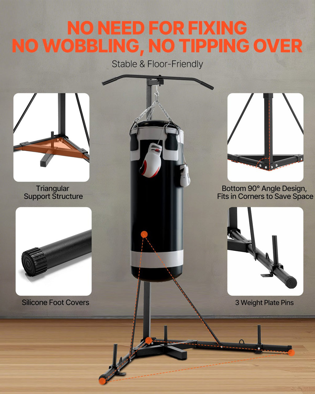 Adjustable 2 In 1 Punching Bag Stand for Home Gym Fitness
