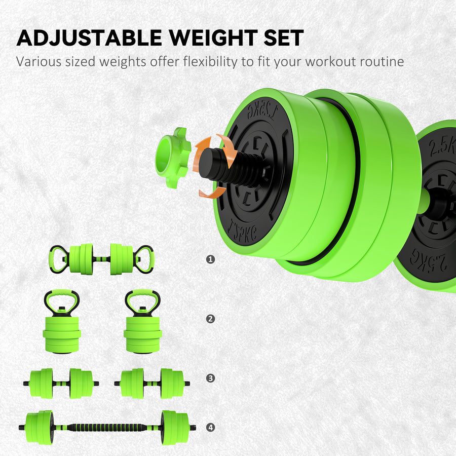SPORTNOW 30kg 6-In-One Adjustable Weight Dumbbells Set - Green