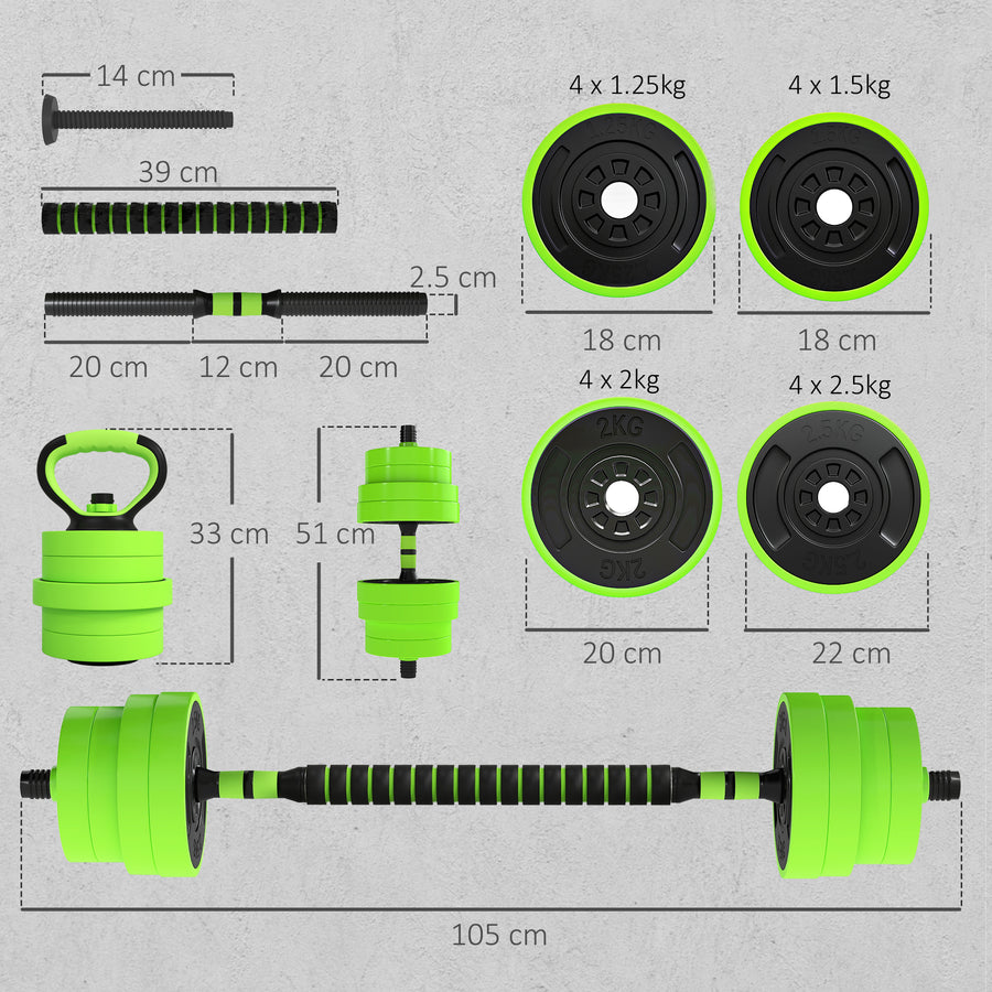 SPORTNOW 30kg 6-In-One Adjustable Weight Dumbbells Set - Green