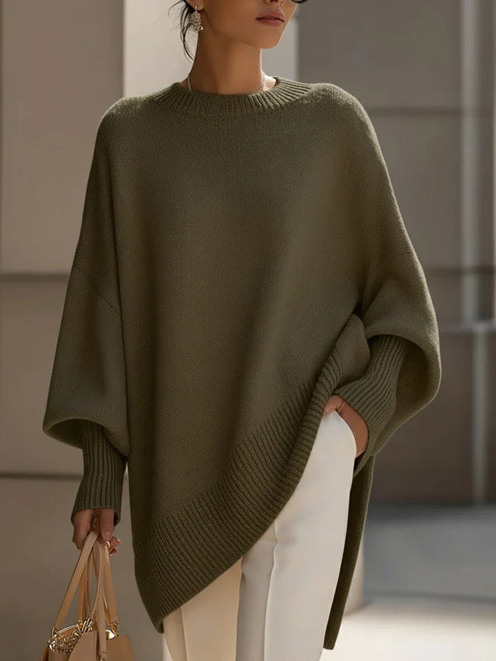 Womens Loose Crew-Neck Knit Sweater - Effortless Style