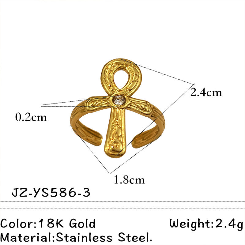 Vintage French-style Natural Stone Stainless Steel Ring