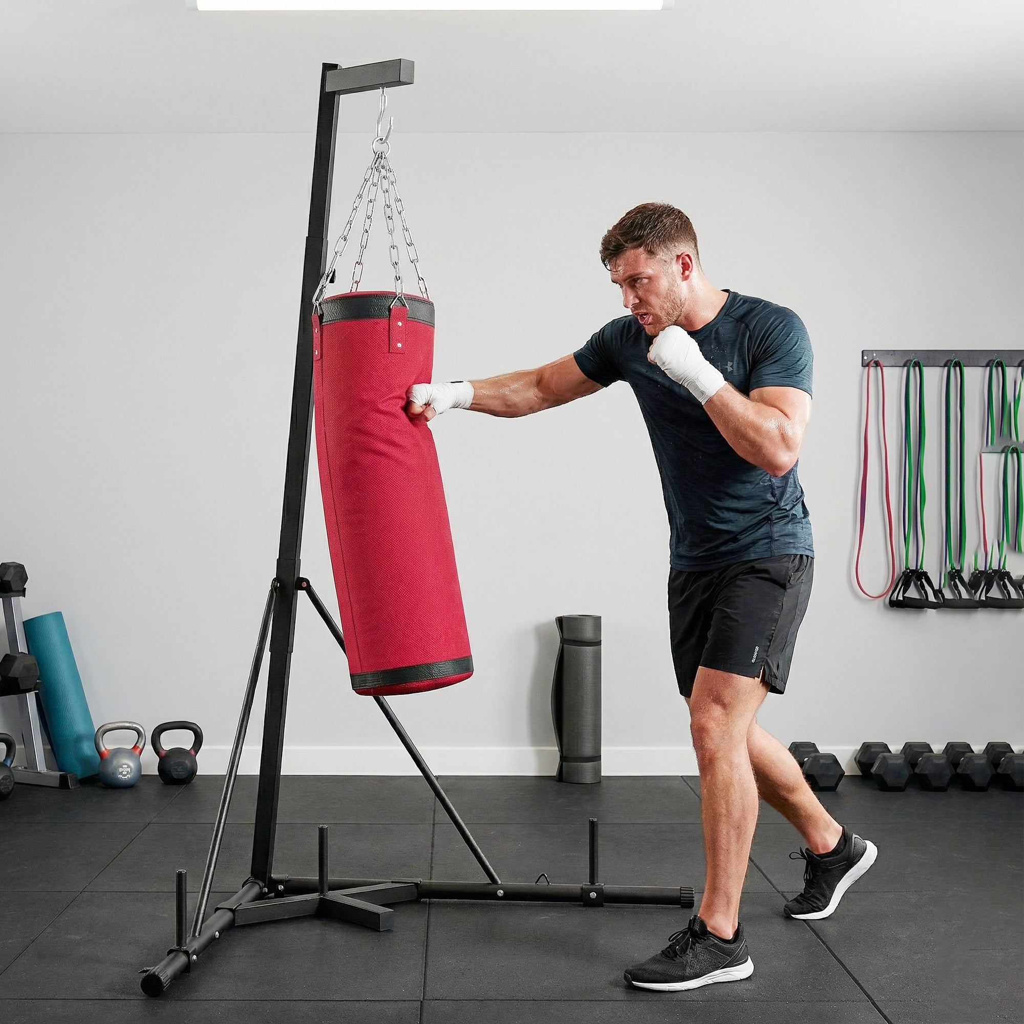Adjustable Punching Bag with Stand for Adults - Red