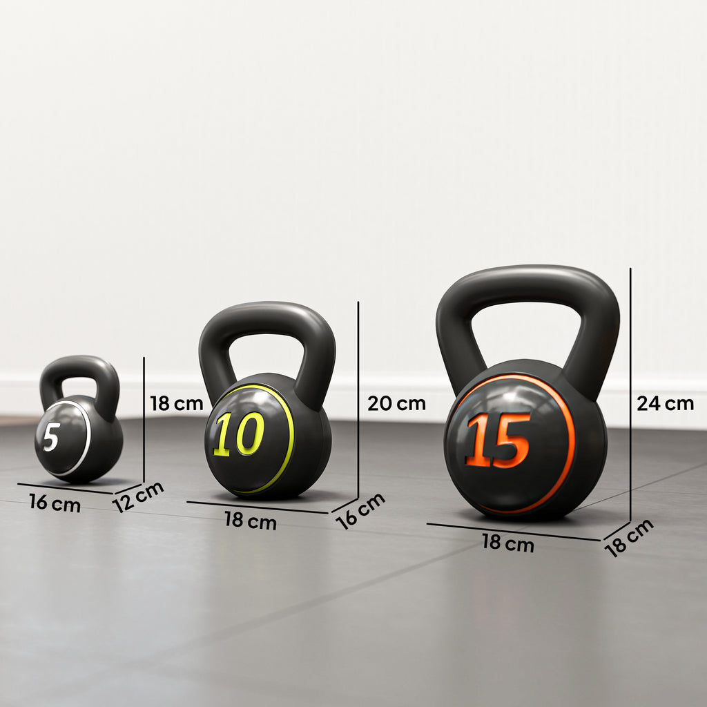 Kettlebell Set - 3 Kugelhanteln 2.2kg/4.5kg/6.8kg - Schwarz