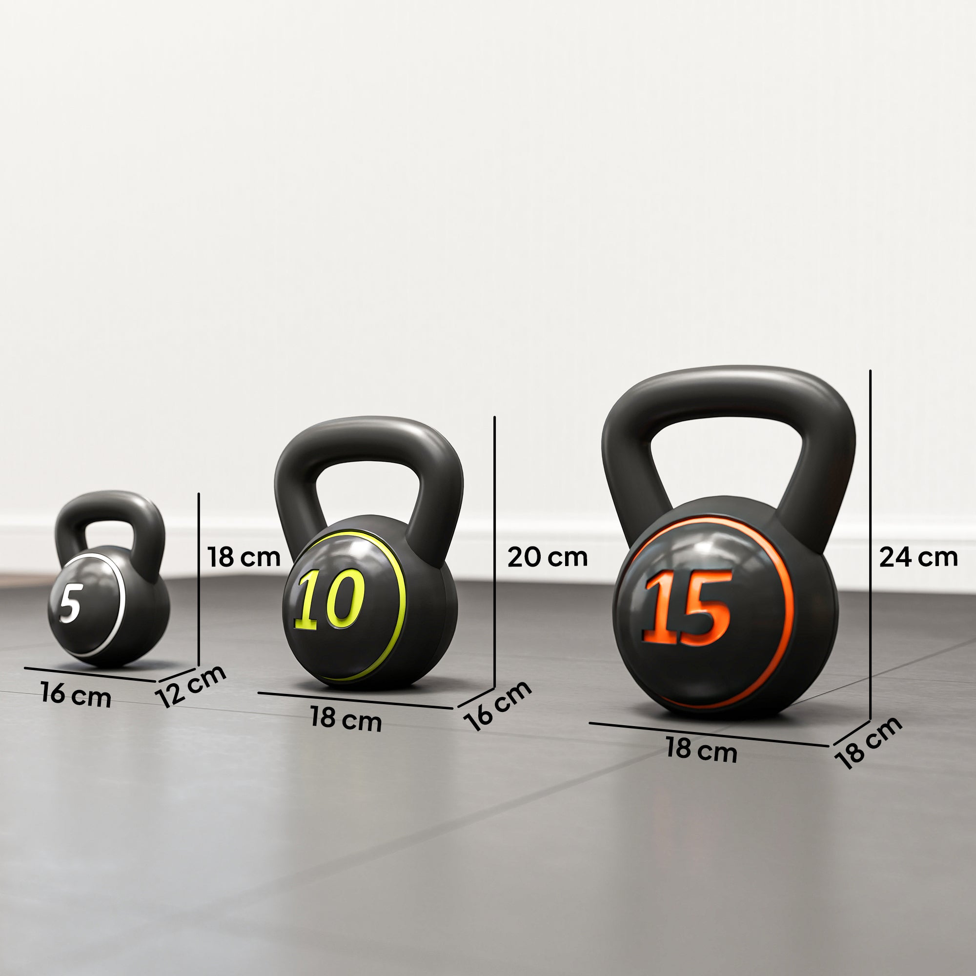 Kettlebell Set - 3 Kugelhanteln 2.2kg/4.5kg/6.8kg - Schwarz